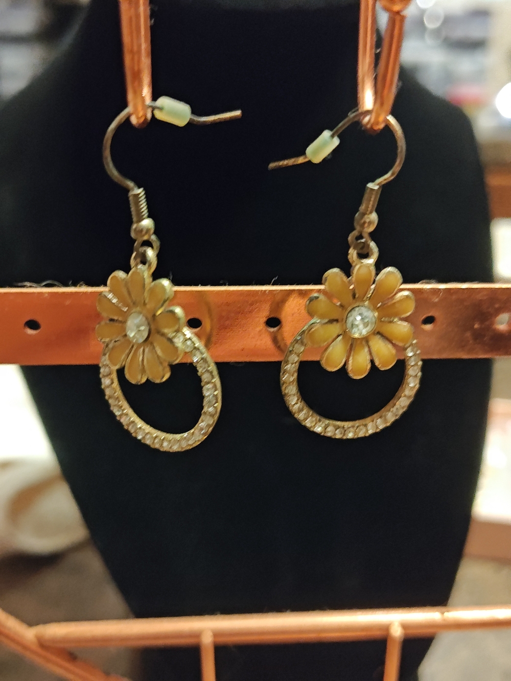 Gold Daisy Hoop Drop Earrings - Unbranded